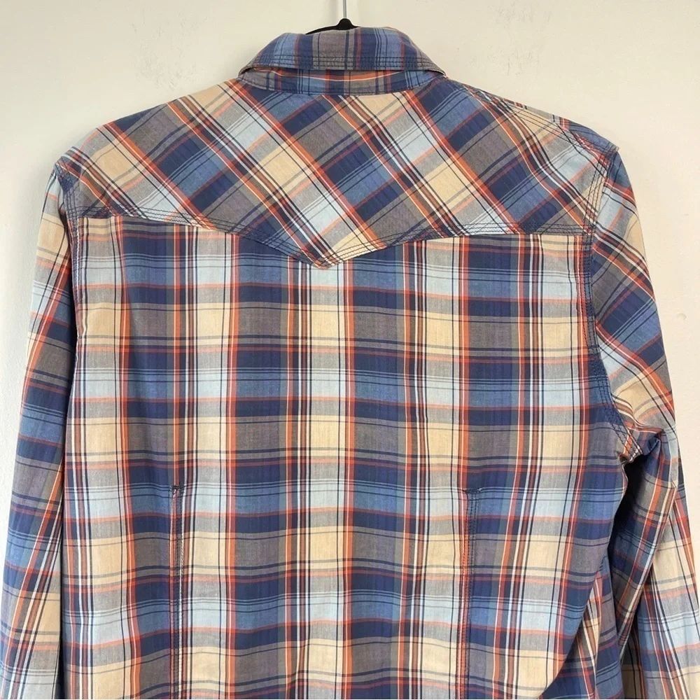 True Religion Men's Plaid Western Shirt Pearl Snap Buttons Blue size Sm Casual